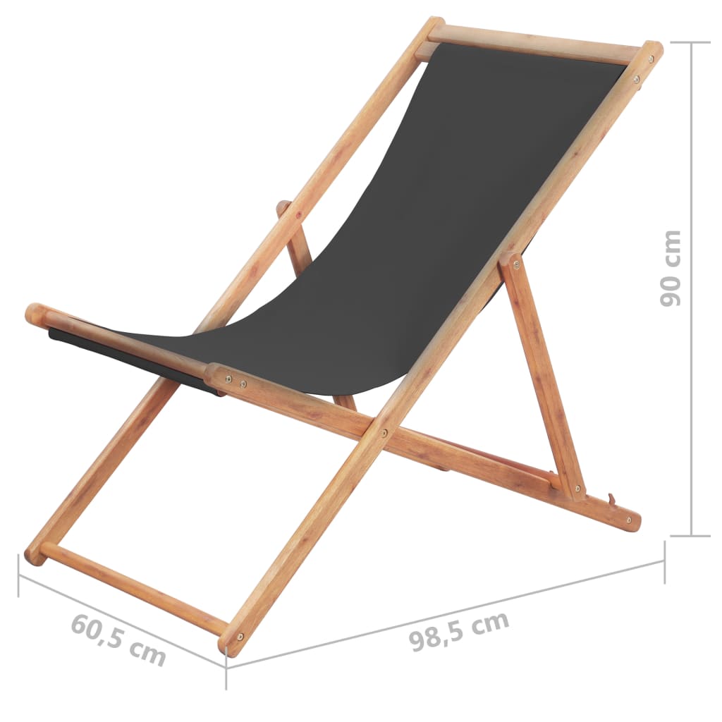 Strandstoel Inklapbaar Stof En Houten Frame Grijs