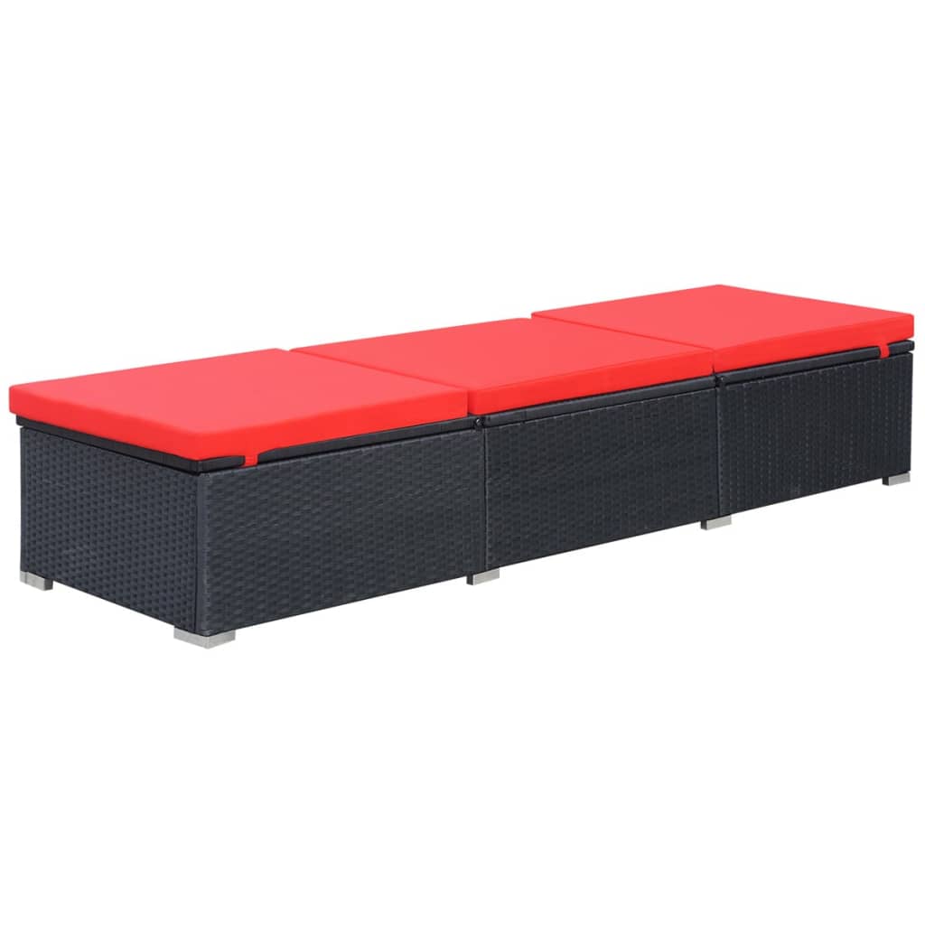 Ligbed Met Kussen Poly Rattan Zwart en rood