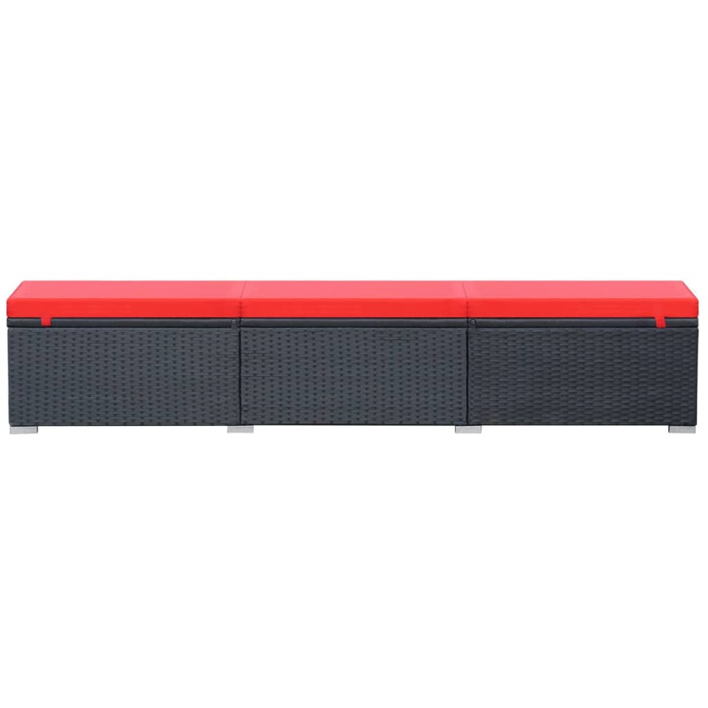 Ligbed Met Kussen Poly Rattan Zwart en rood