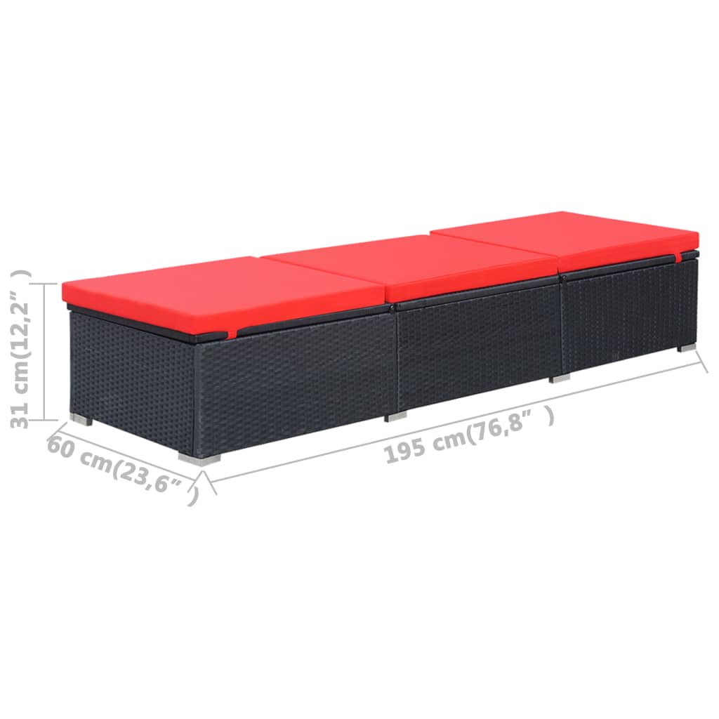 Ligbed Met Kussen Poly Rattan Zwart en rood