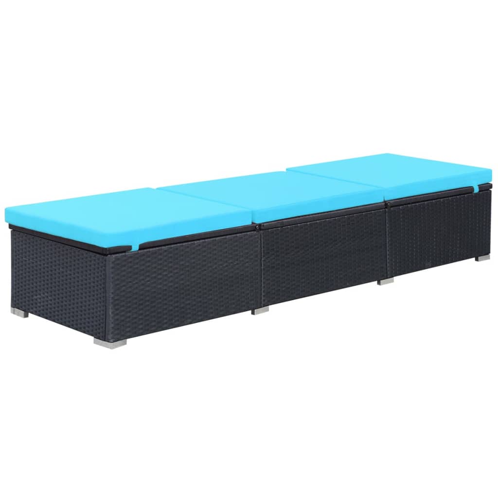 Ligbed Met Kussen Poly Rattan Zwart en blauw