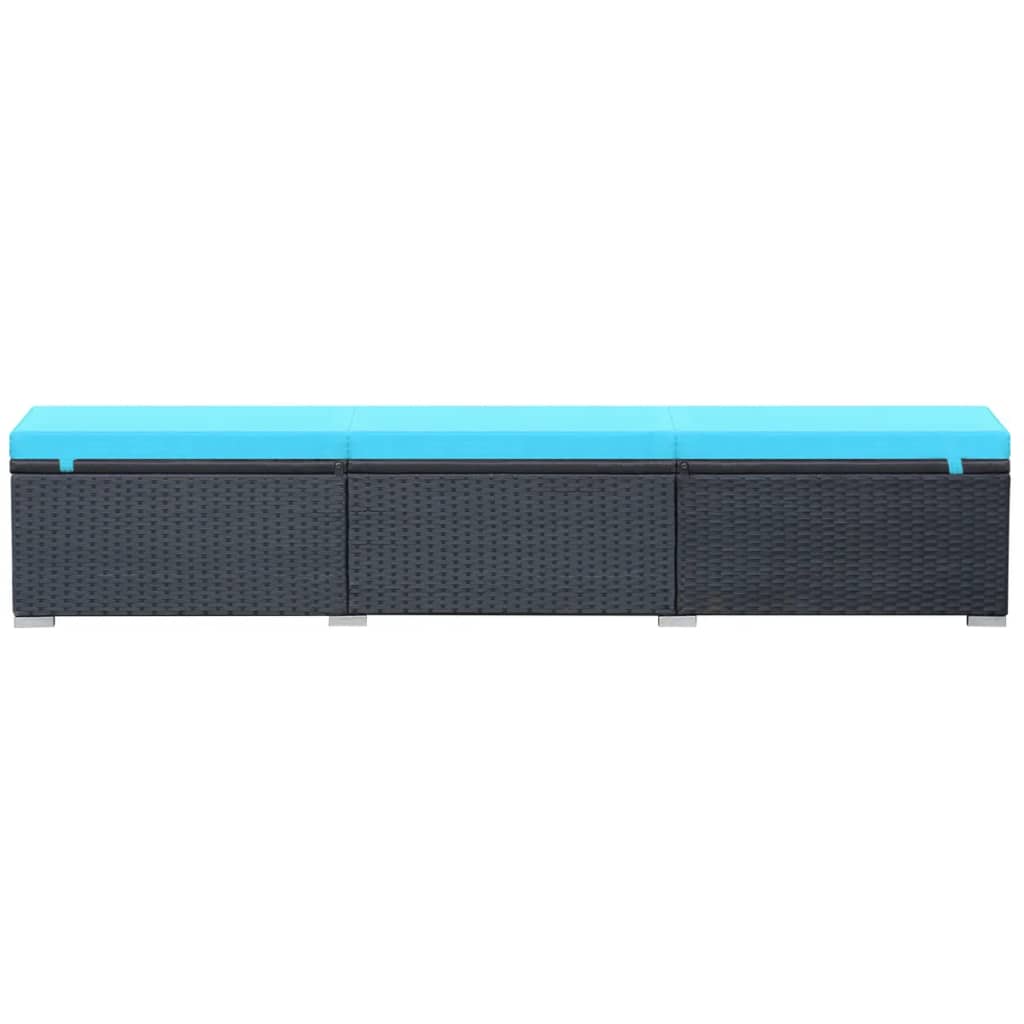 Ligbed Met Kussen Poly Rattan Zwart en blauw