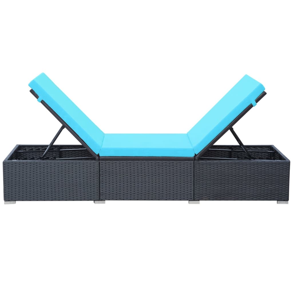 Ligbed Met Kussen Poly Rattan Zwart en blauw