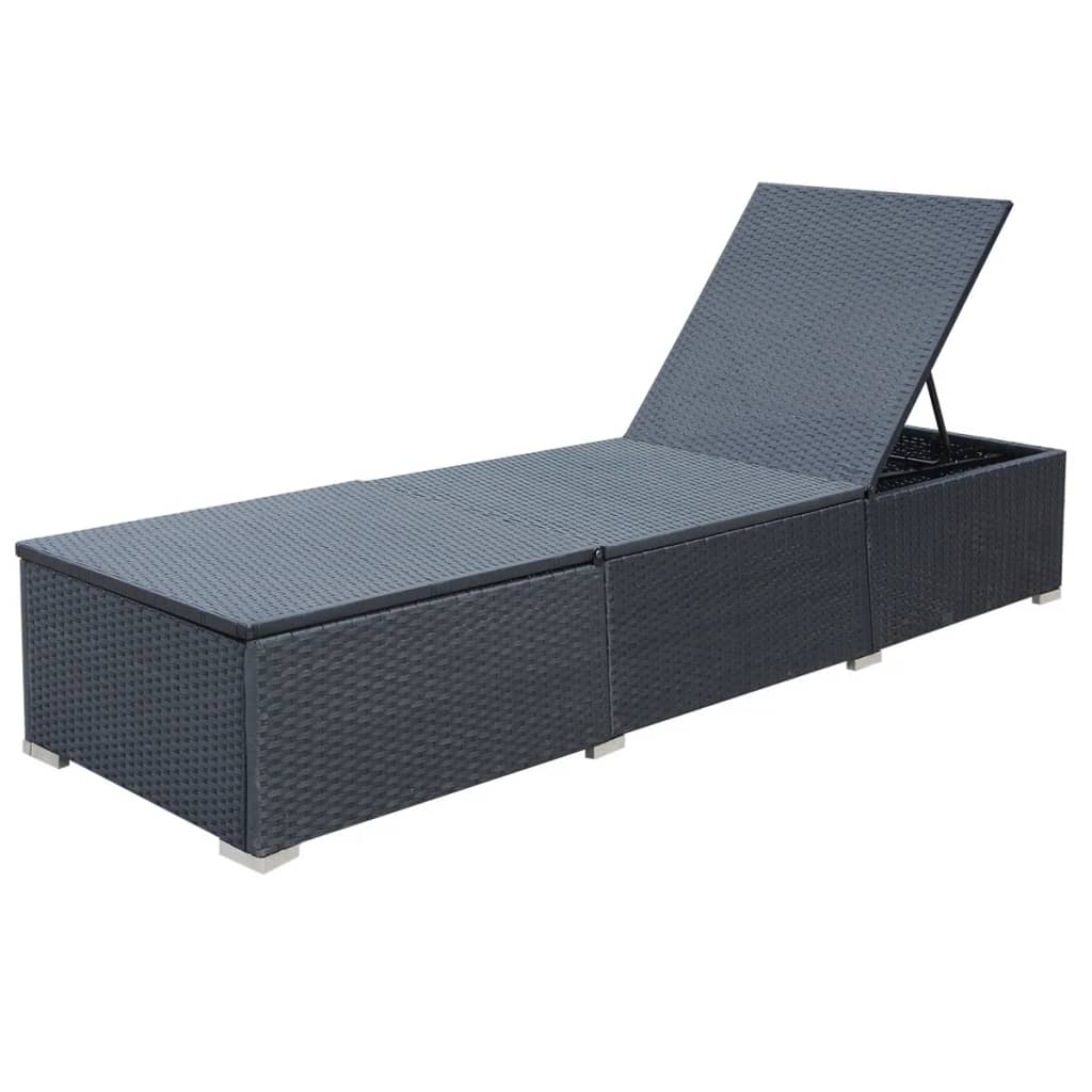 Ligbed Met Kussen Poly Rattan Zwart en blauw