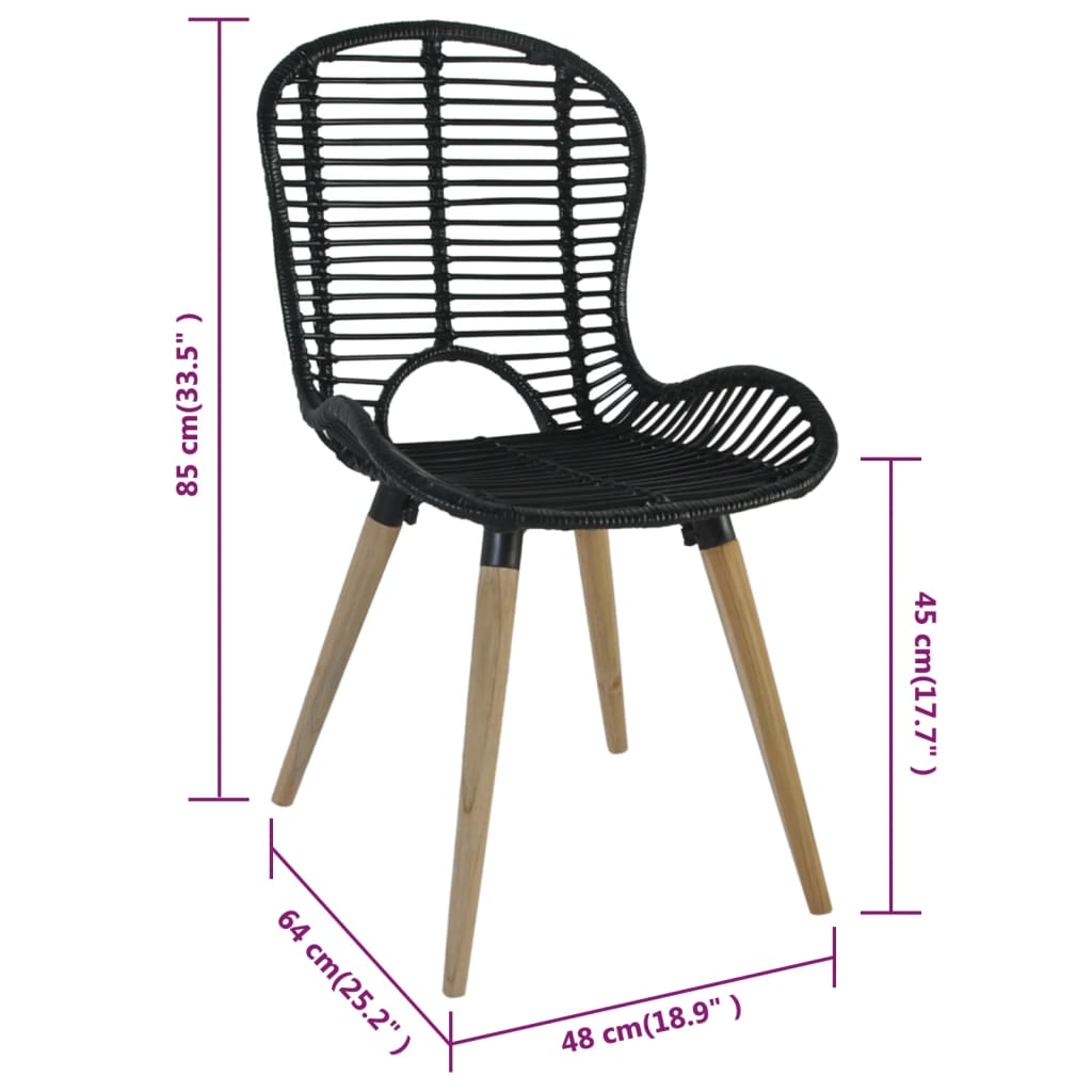 Eetkamerstoelen Natuurlijk Rattan 2 Zwart