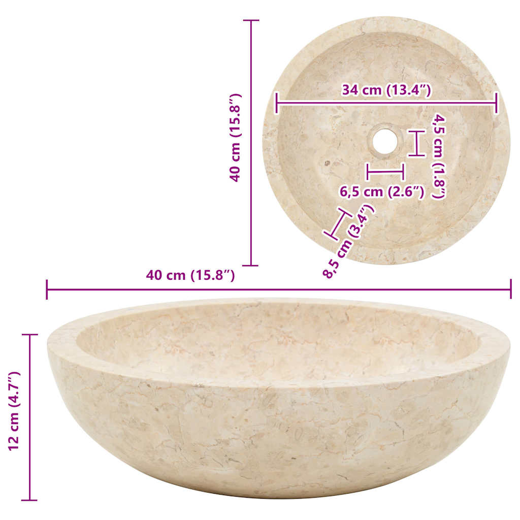 Gootsteen 40x12 cm marmer crème