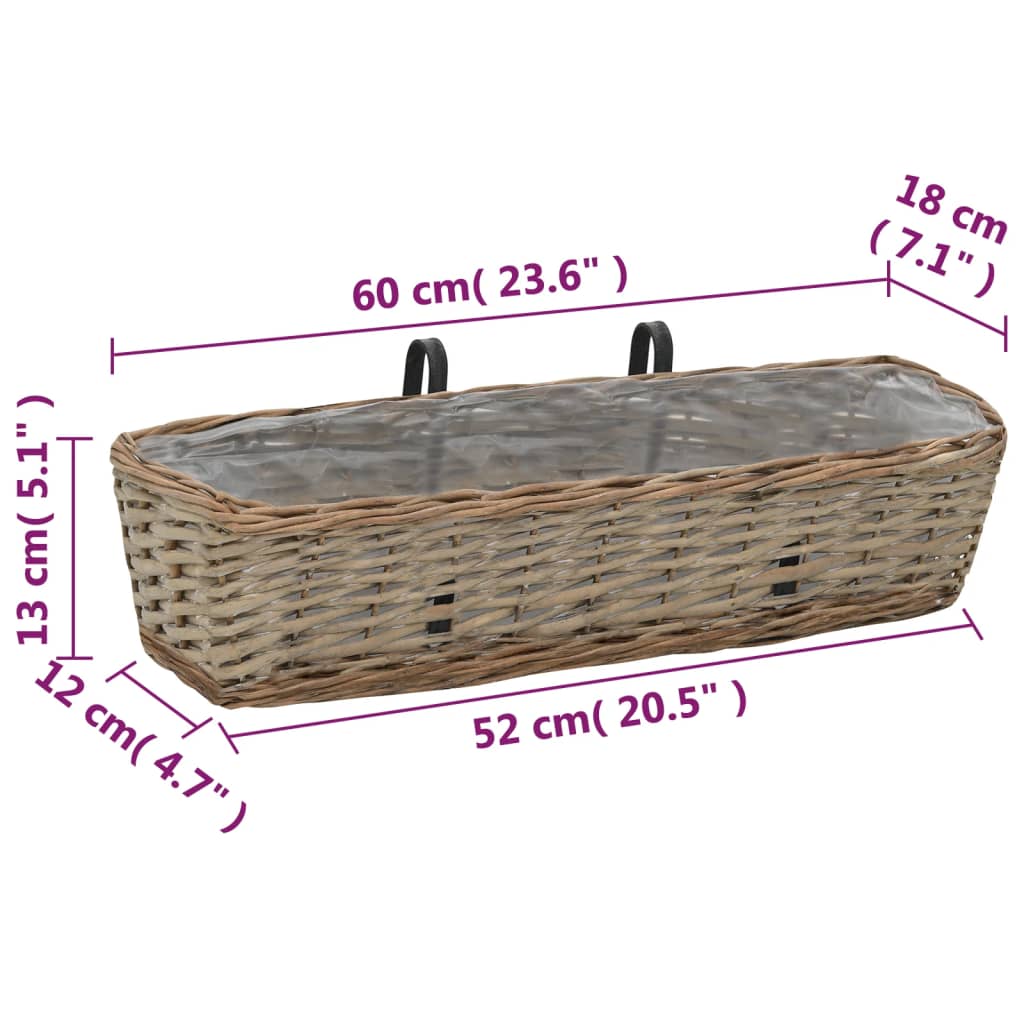 Balkonbakken 2 st 60 cm wicker met PE-voering