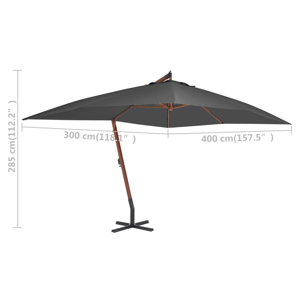 Zweefparasol Met Houten Paal 400X300 Cm Antraciet