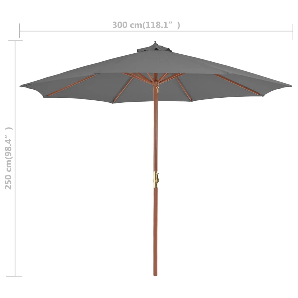 Parasol Met Houten Paal 300 Cm Antraciet Grijs