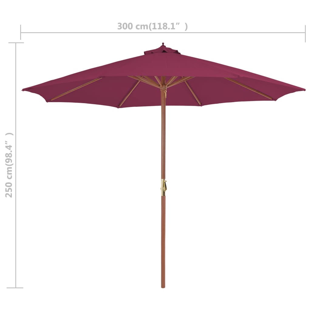 Parasol Met Houten Paal 300 Cm Bordeauxrood