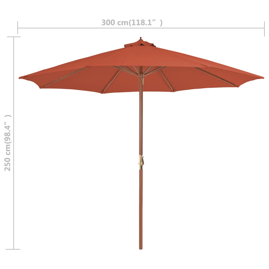 Parasol Met Houten Paal 300 Cm Terracotta orange