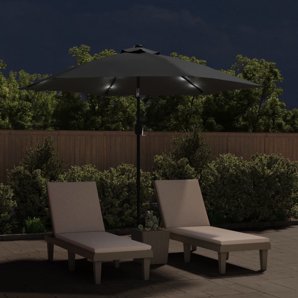 Parasol Met Led-Verlichting En Stalen Paal 300 Cm Antraciet