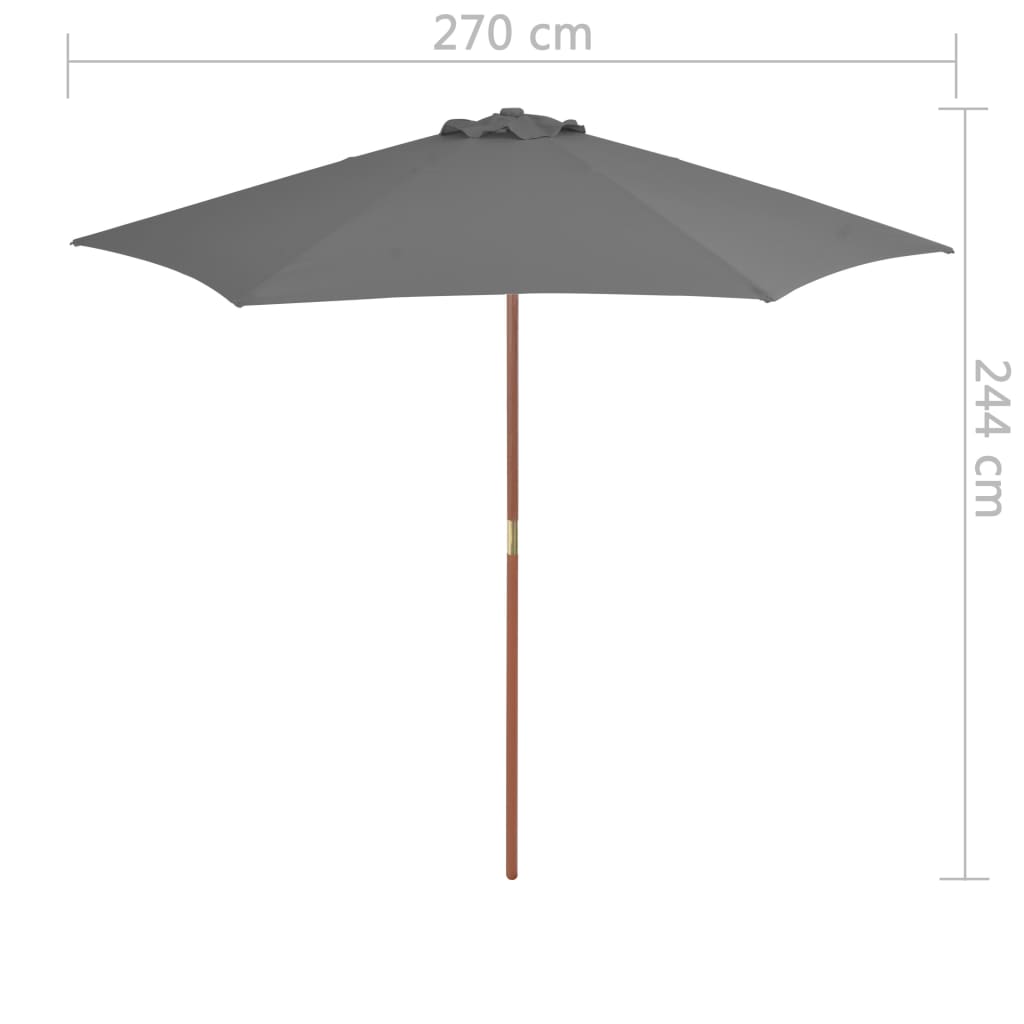 Parasol Met Houten Paal 270 Cm Antraciet