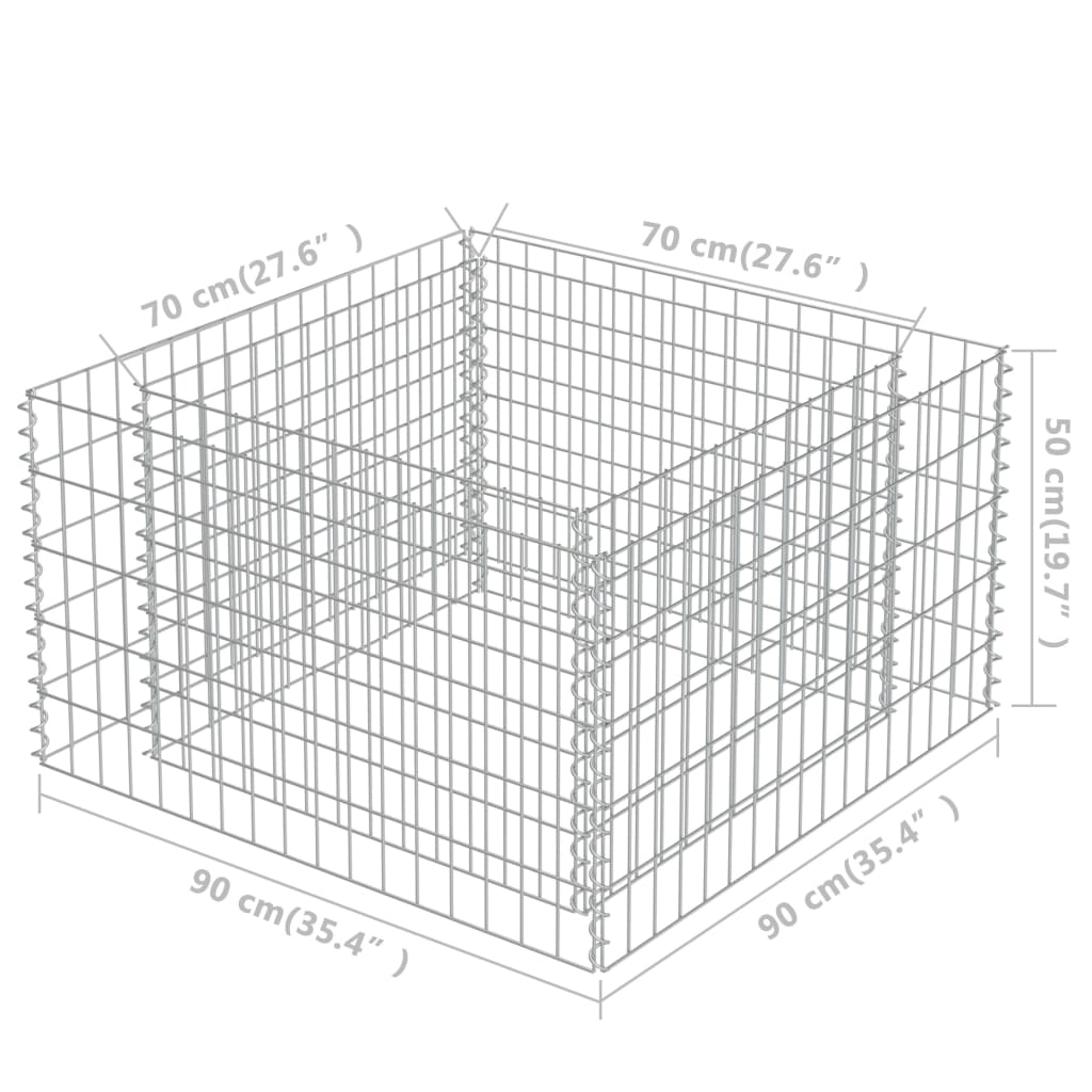 Gabion plantenbak verhoogd 90x90x50 cm gegalvaniseerd staal