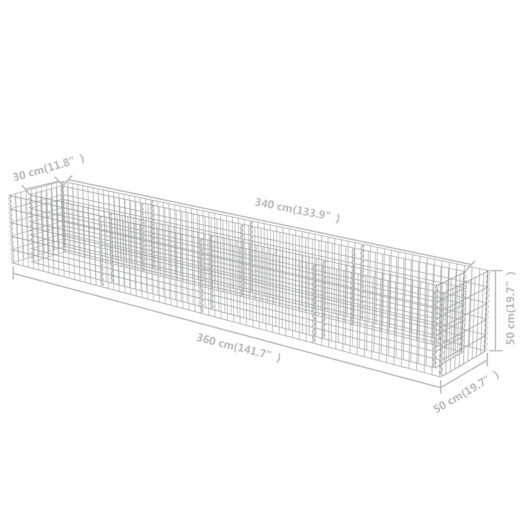 Gabion Plantenbak Verhoogd Gegalvaniseerd Staal 360 x 50 x 50 cm