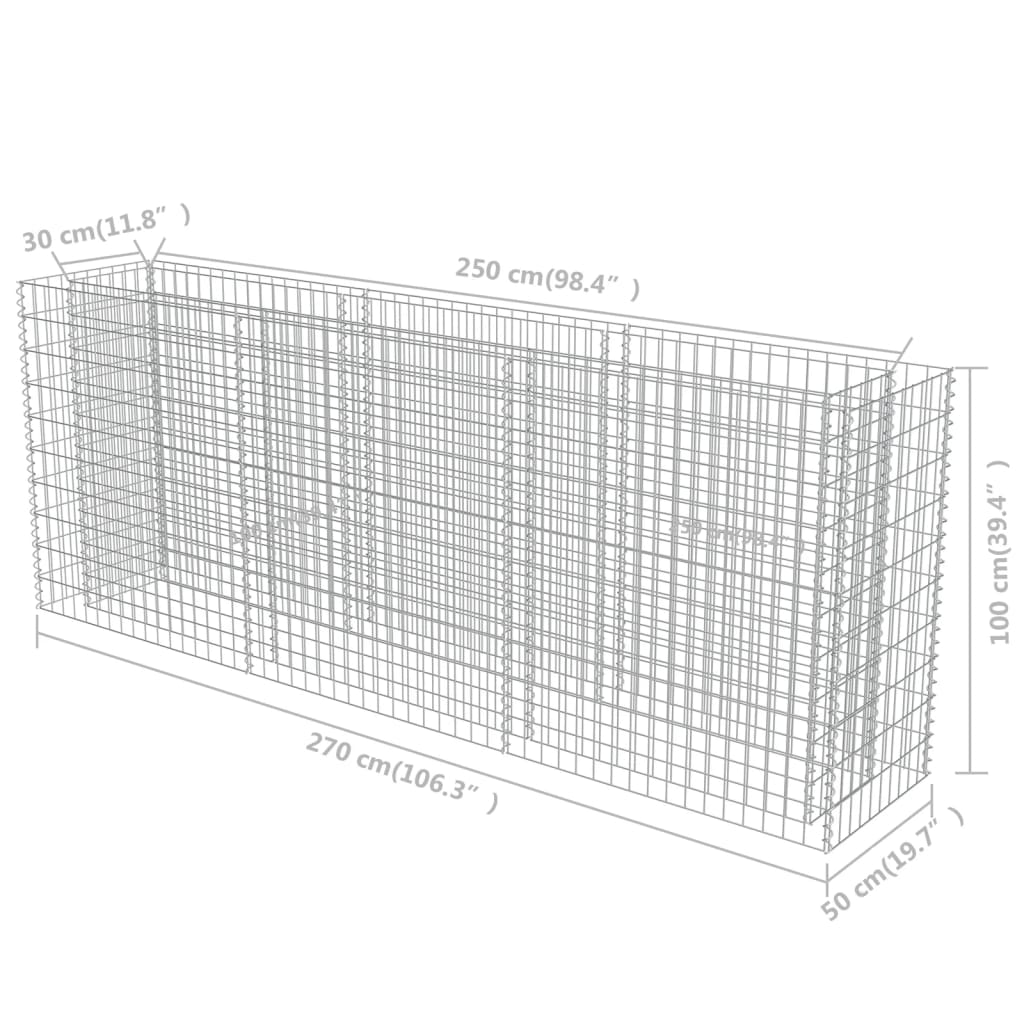 Gabion Plantenbak Verhoogd Gegalvaniseerd Staal 270 x 50 x 100 cm