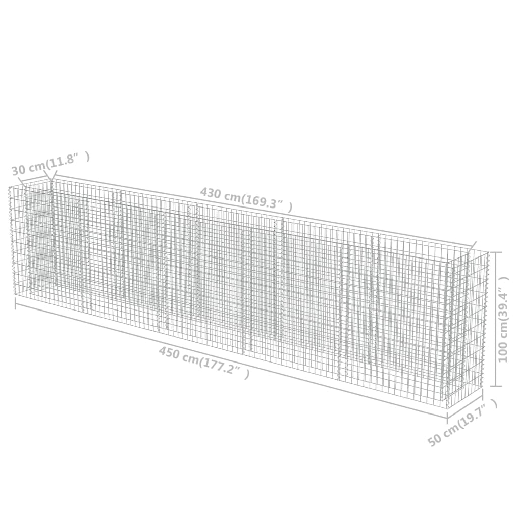 Gabion Plantenbak Verhoogd Gegalvaniseerd Staal 450 x 50 x 100 cm