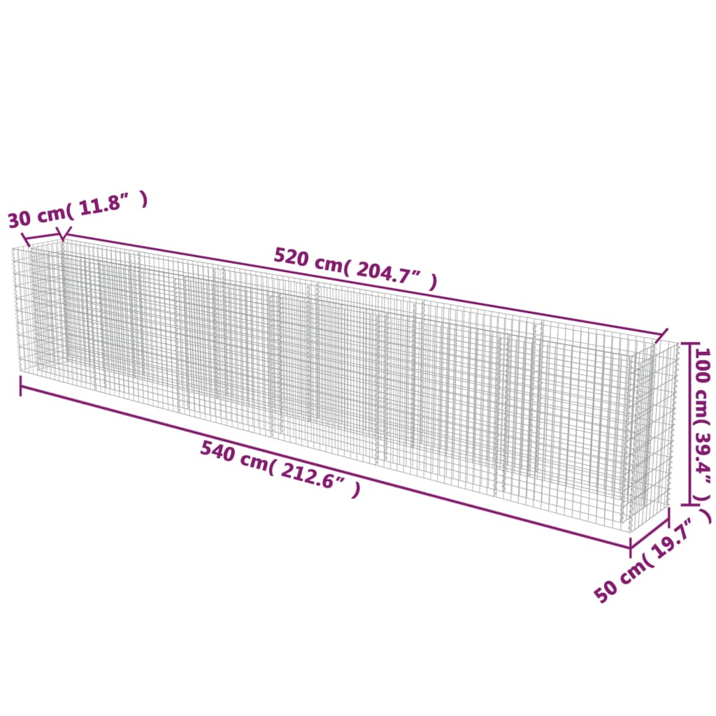 Gabion Plantenbak Verhoogd Gegalvaniseerd Staal 540 x 50 x 100 cm