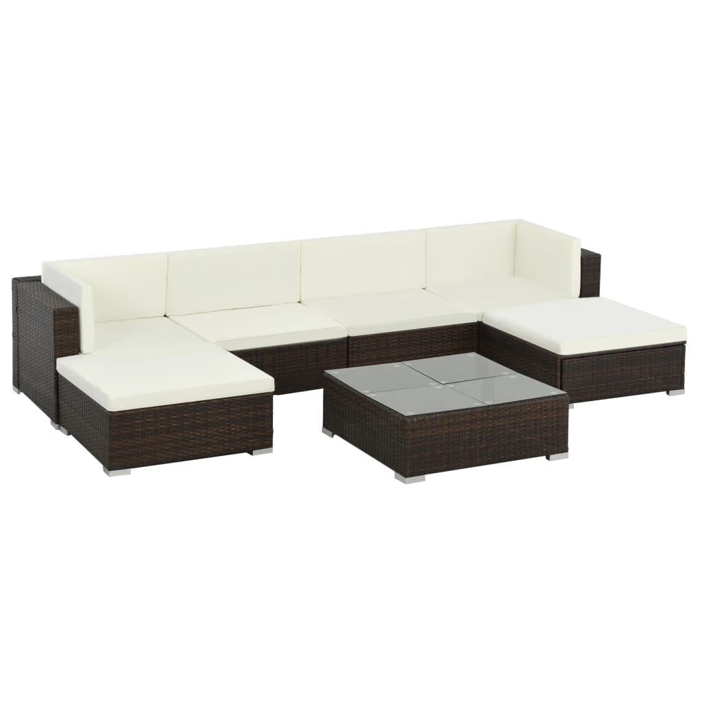 7-Delige Loungeset Met Kussens Poly Rattan Bruin Ja