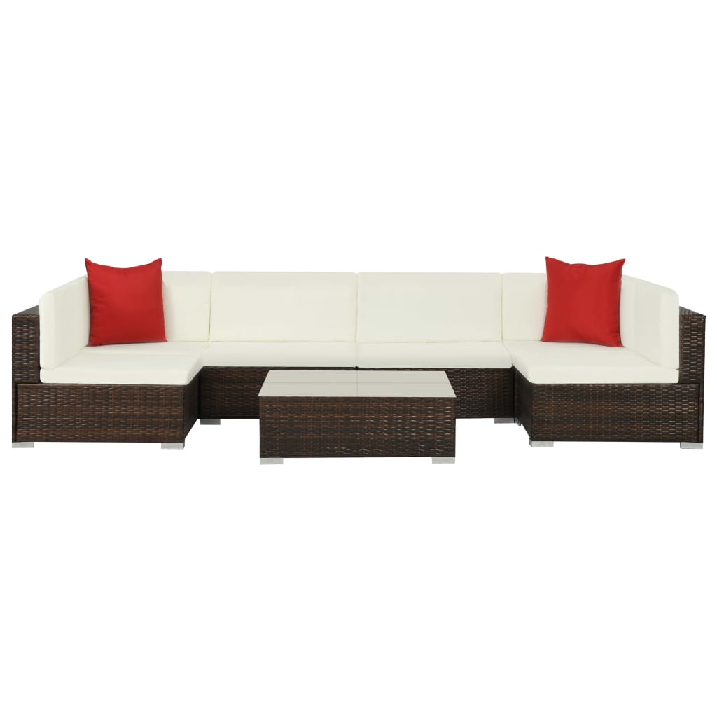 7-Delige Loungeset Met Kussens Poly Rattan Bruin Ja