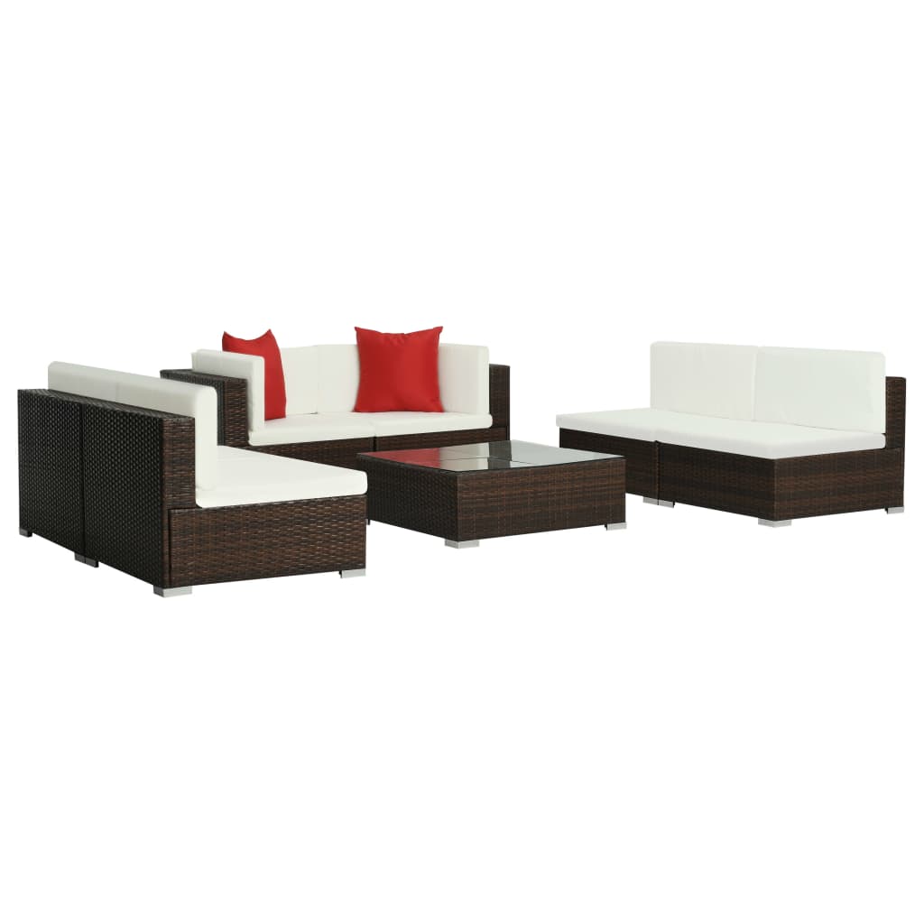 7-Delige Loungeset Met Kussens Poly Rattan Bruin Ja