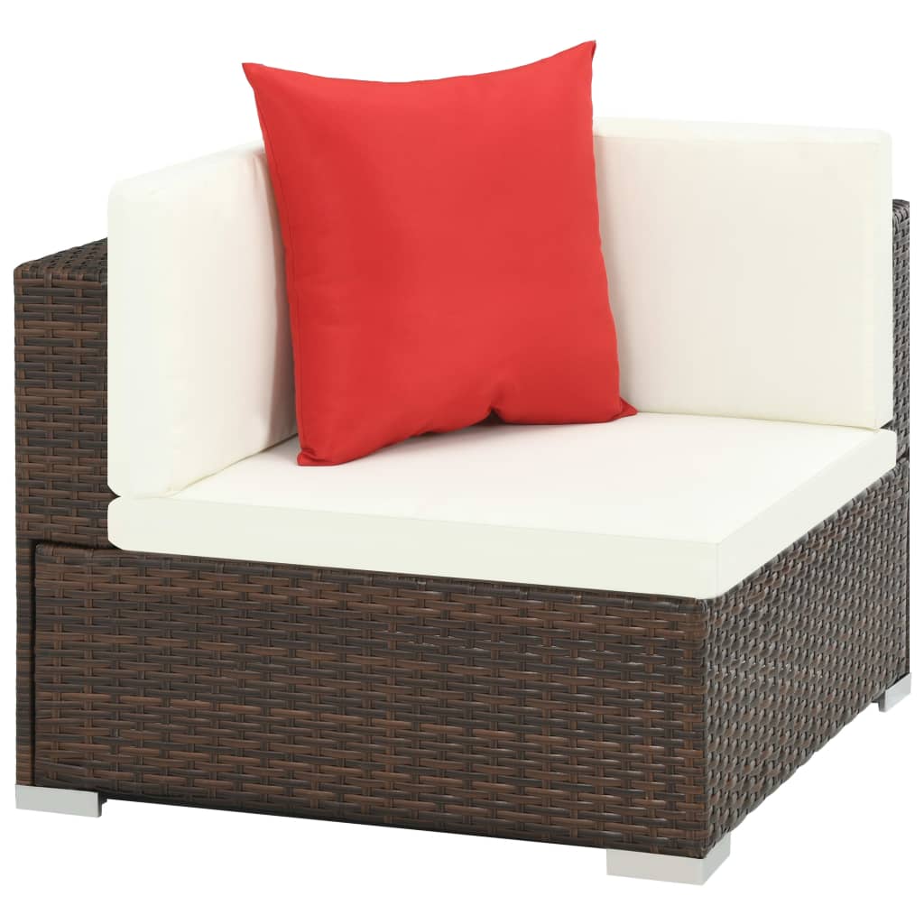7-Delige Loungeset Met Kussens Poly Rattan Bruin Ja