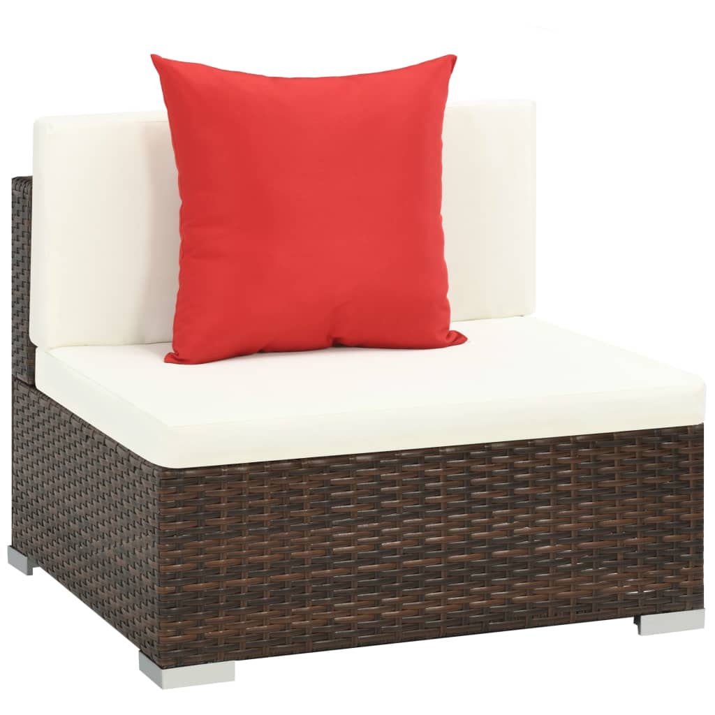 7-Delige Loungeset Met Kussens Poly Rattan Bruin Ja