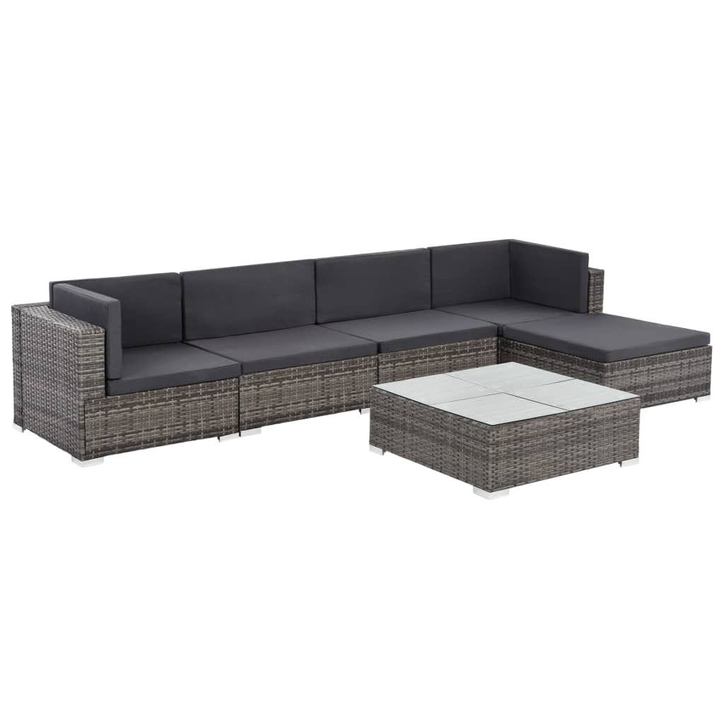 6-Delige Loungeset Met Kussens Poly Rattan Grijs Ja