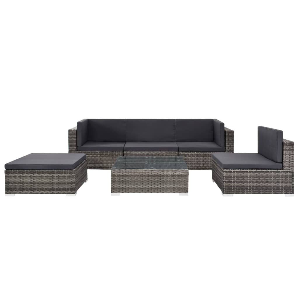 6-Delige Loungeset Met Kussens Poly Rattan Grijs Ja