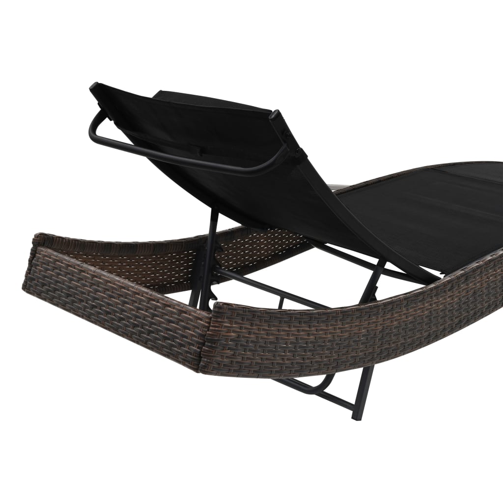 Ligbed Met Kussen Poly Rattan Bruin en zwart