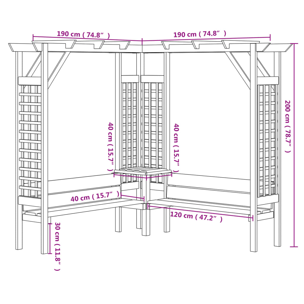 Hoekpergola met bank geïmpregneerd grenenhout