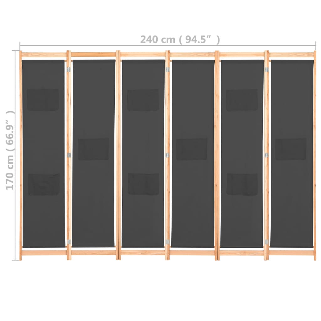 Kamerscherm Met Panelen 240X170X4 Cm Stof 6 Grijs