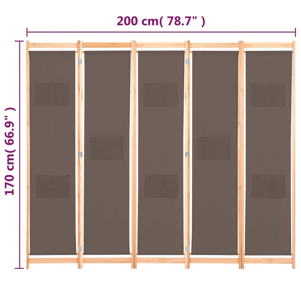 Kamerscherm Met Panelen 200X170X4 Cm Stof 5 Bruin