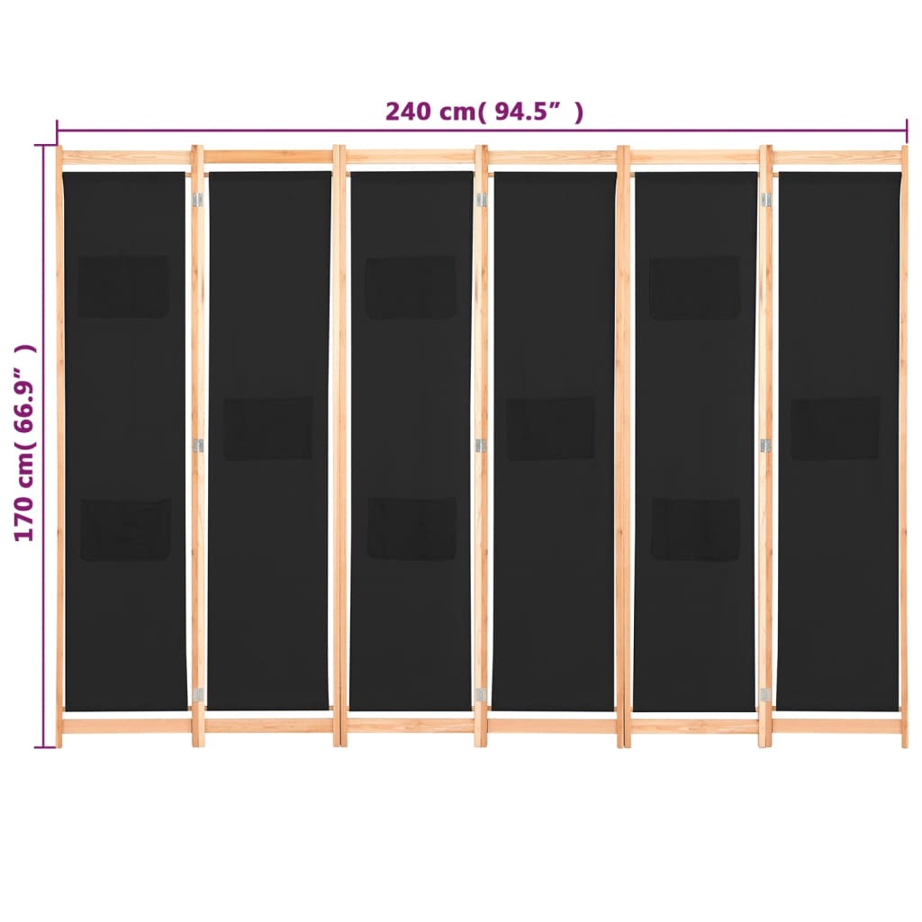 Kamerscherm Met Panelen 240X170X4 Cm Stof 6 Zwart