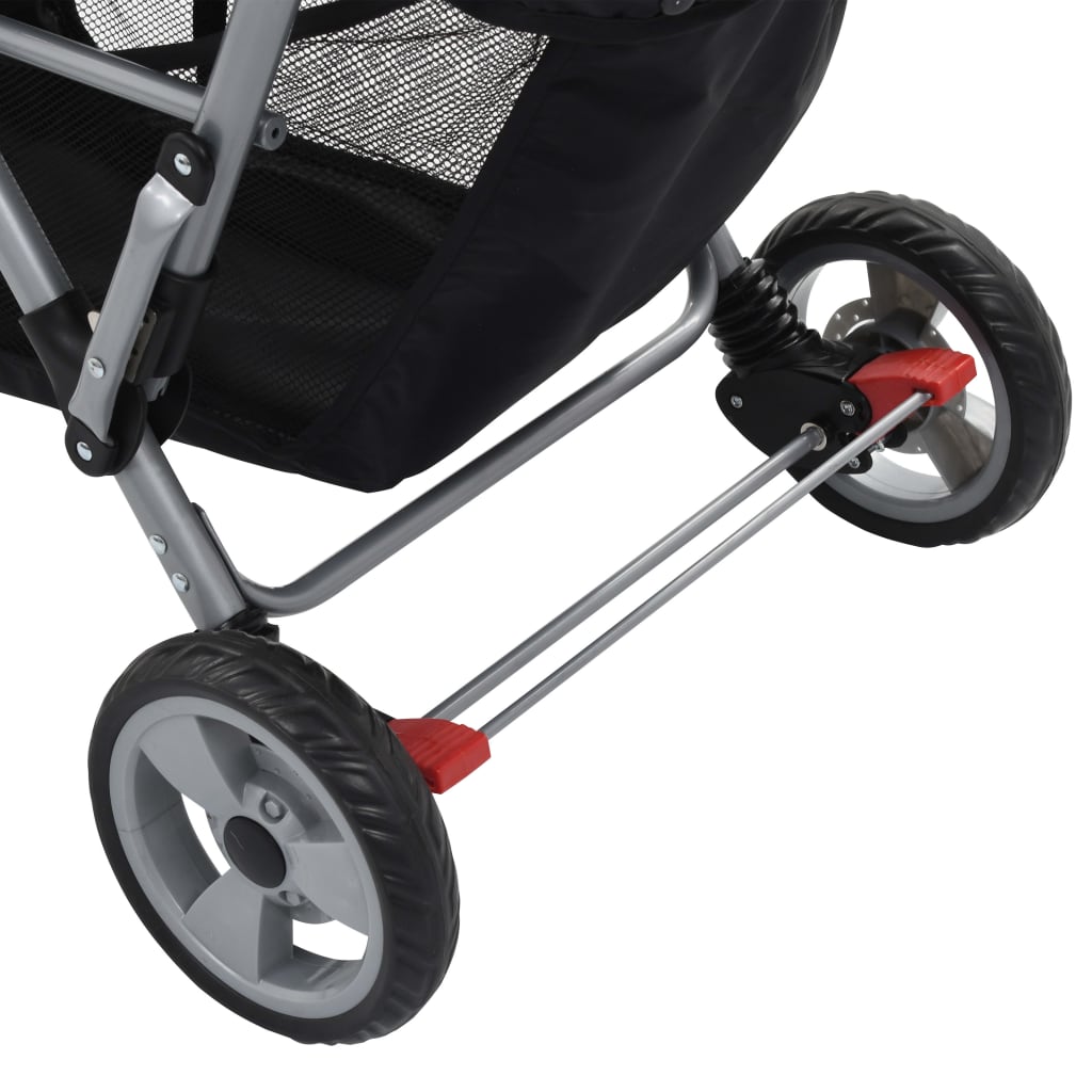 Kinderwagen dubbel staal roze en zwart