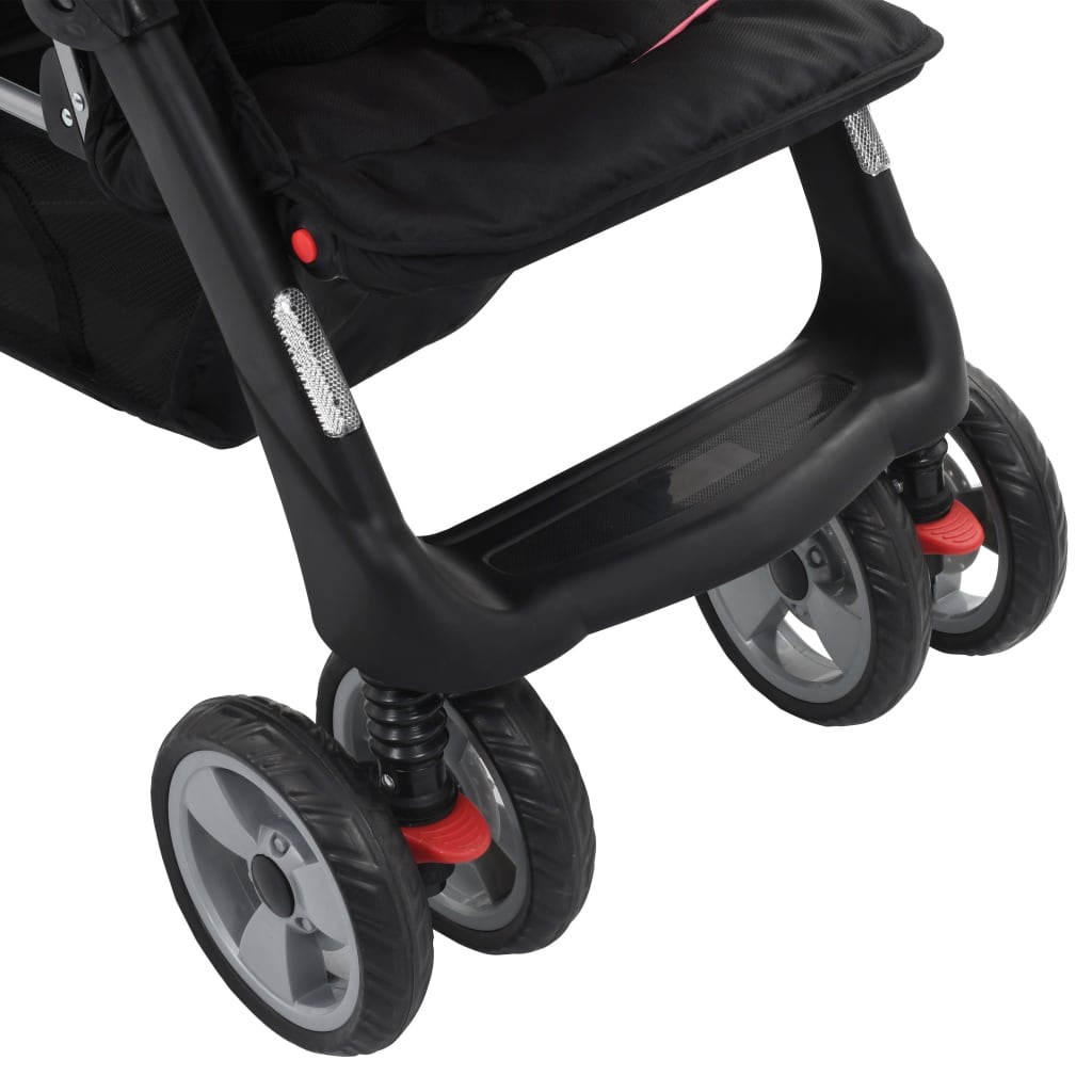 Kinderwagen dubbel staal roze en zwart