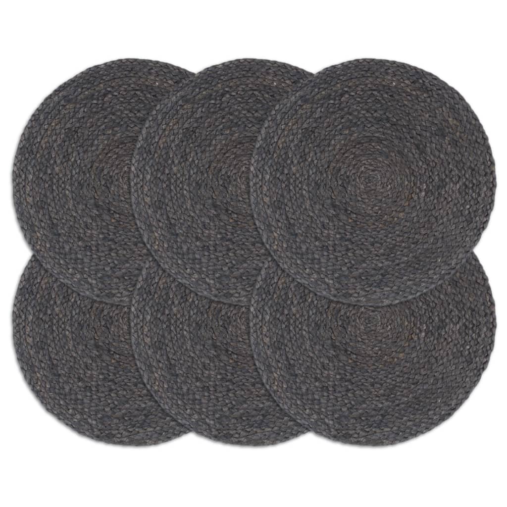 Placemats 6 St Rond 38 Cm Jute Donkergrijs Donkergrijs