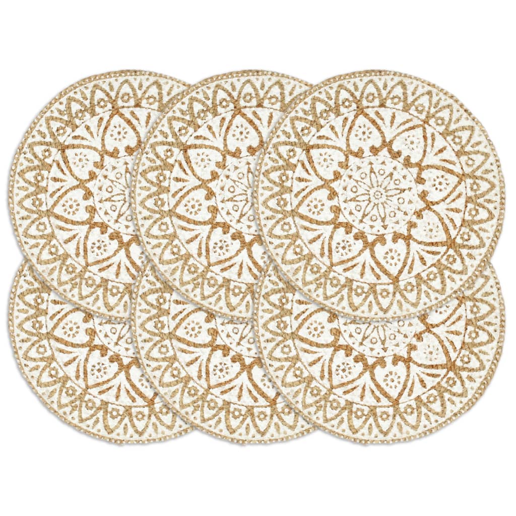 Placemats 6 St Rond 38 Cm Jute Wit Wit