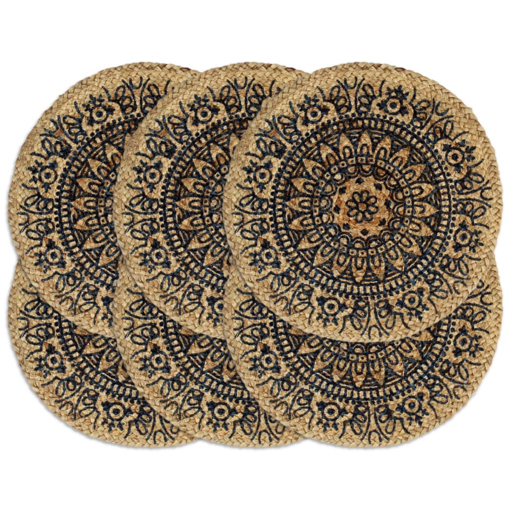 Placemats 6 St Rond 38 Cm Jute Donkerblauw Donkerblauw