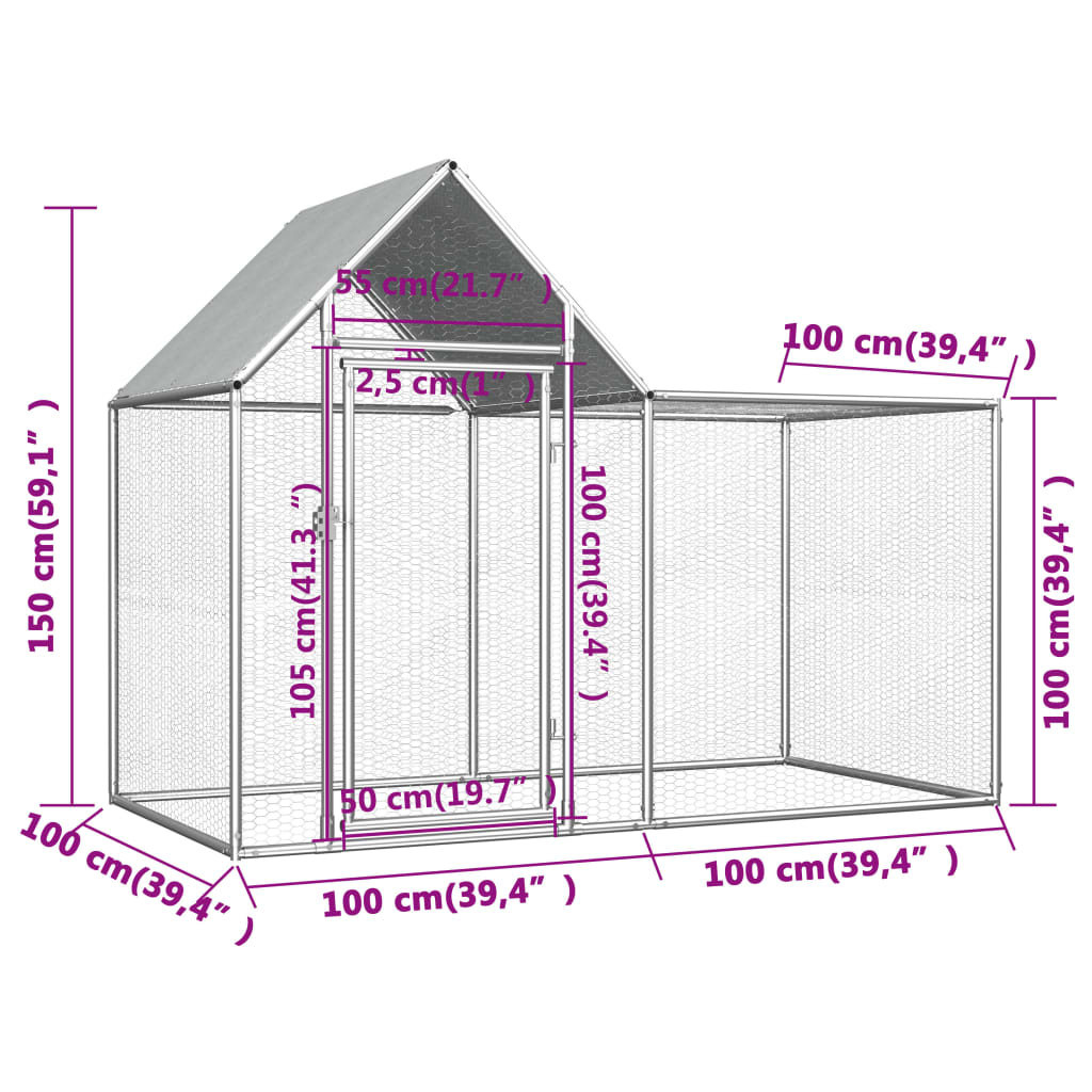 Kippenren 2X1X1,5 M Gegalvaniseerd Staal 2 x 1 x 1.5 m