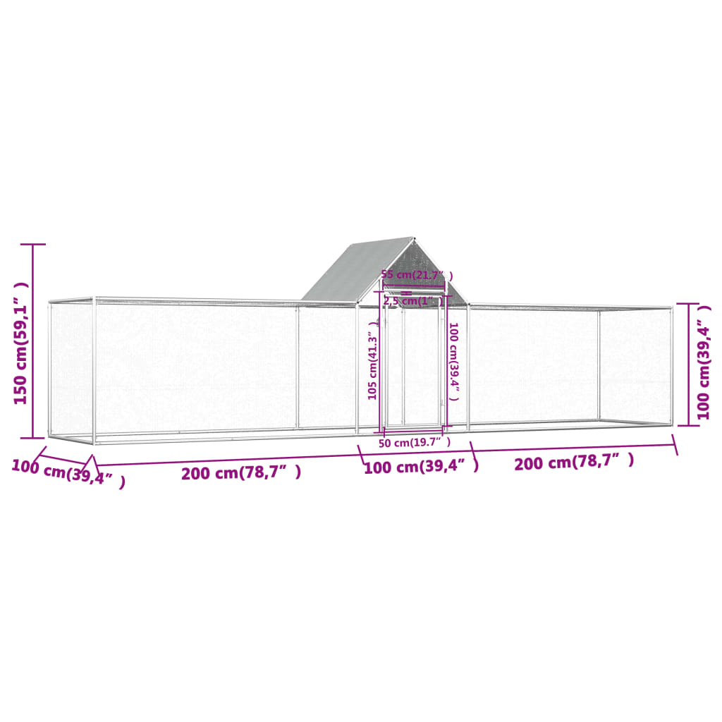 Kippenren 5X1X1,5 M Gegalvaniseerd Staal 5 x 1 x 1,5 m