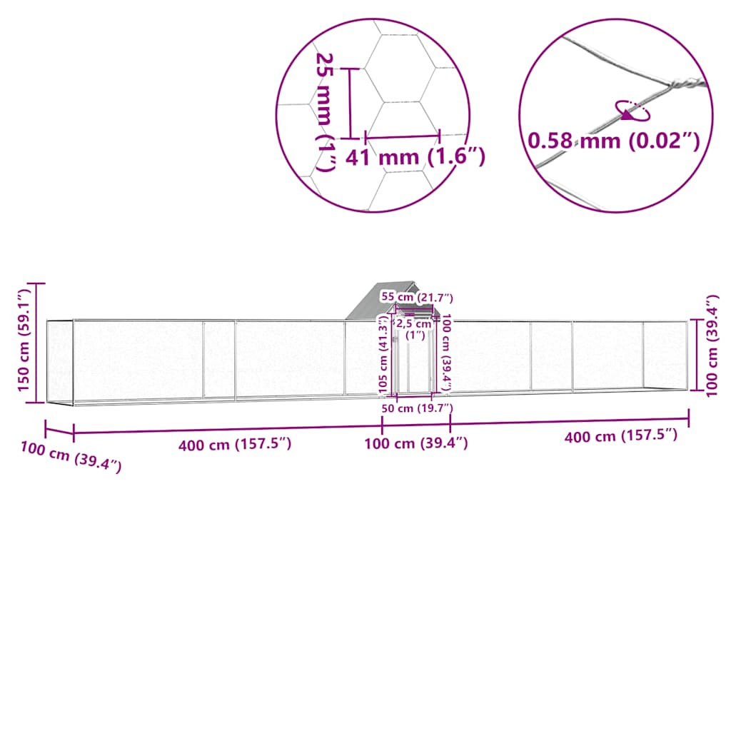 Kippenren 9x1x1,5 m gegalvaniseerd staal