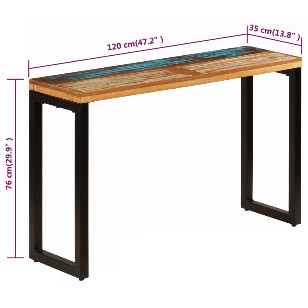 Wandtafel 120x35x76 cm massief gerecycled hout en staal