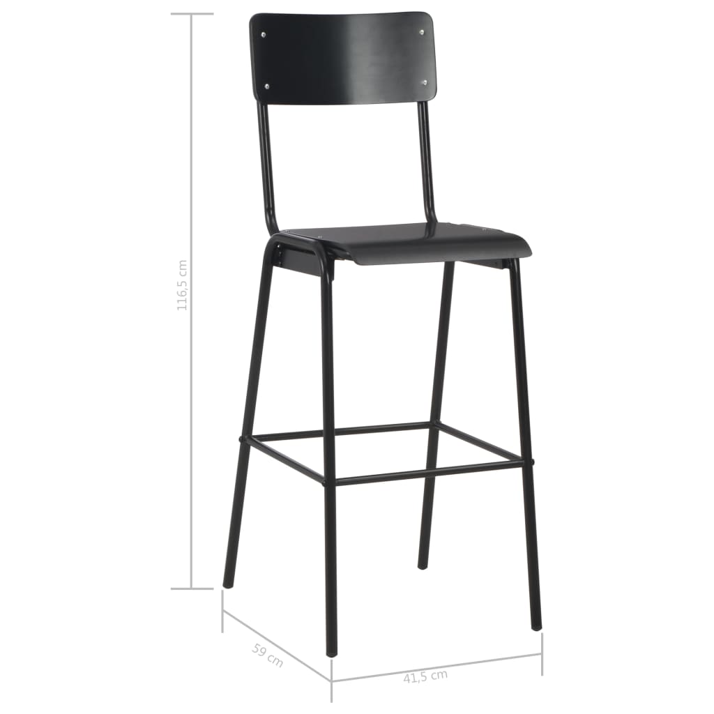 Barstoelen 2 st massief multiplex staal zwart