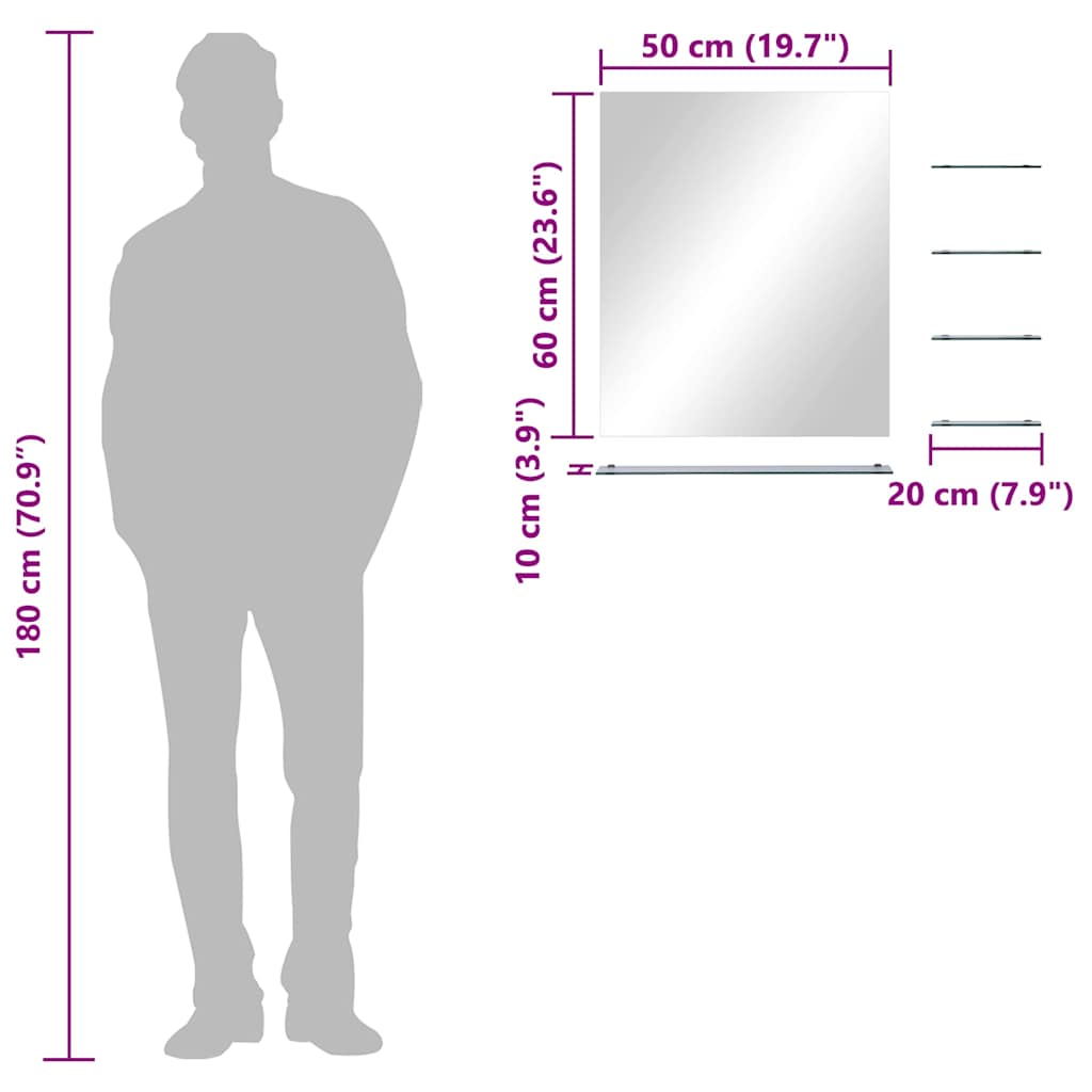 Wandspiegel met 5 schappen 50x60 cm zilverkleurig