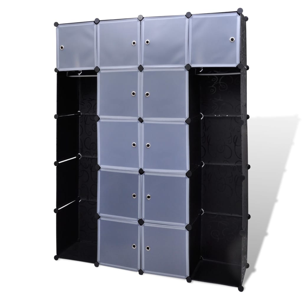 Kast modulair met 14 vakken 37x146x180,5 cm zwart en wit