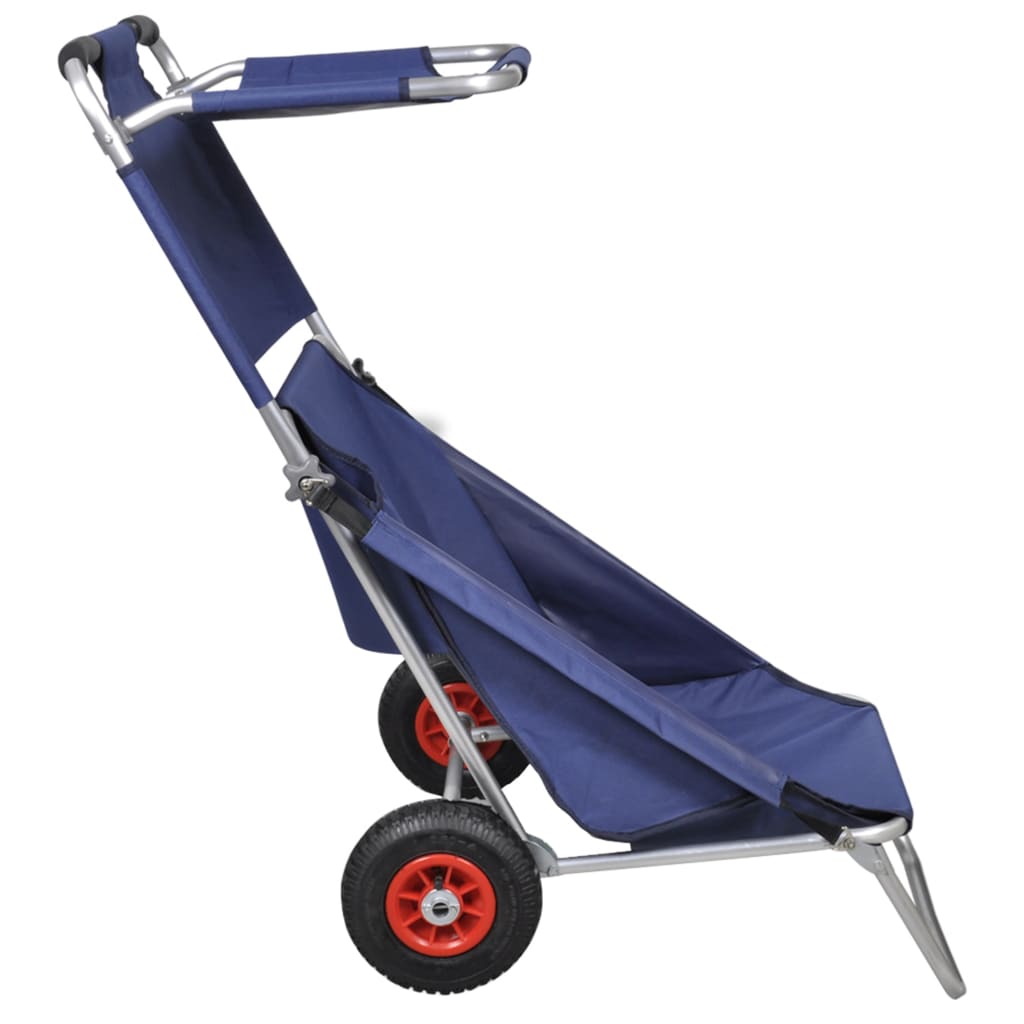 Strandtrolley met wielen draagbaar en inklapbaar blauw