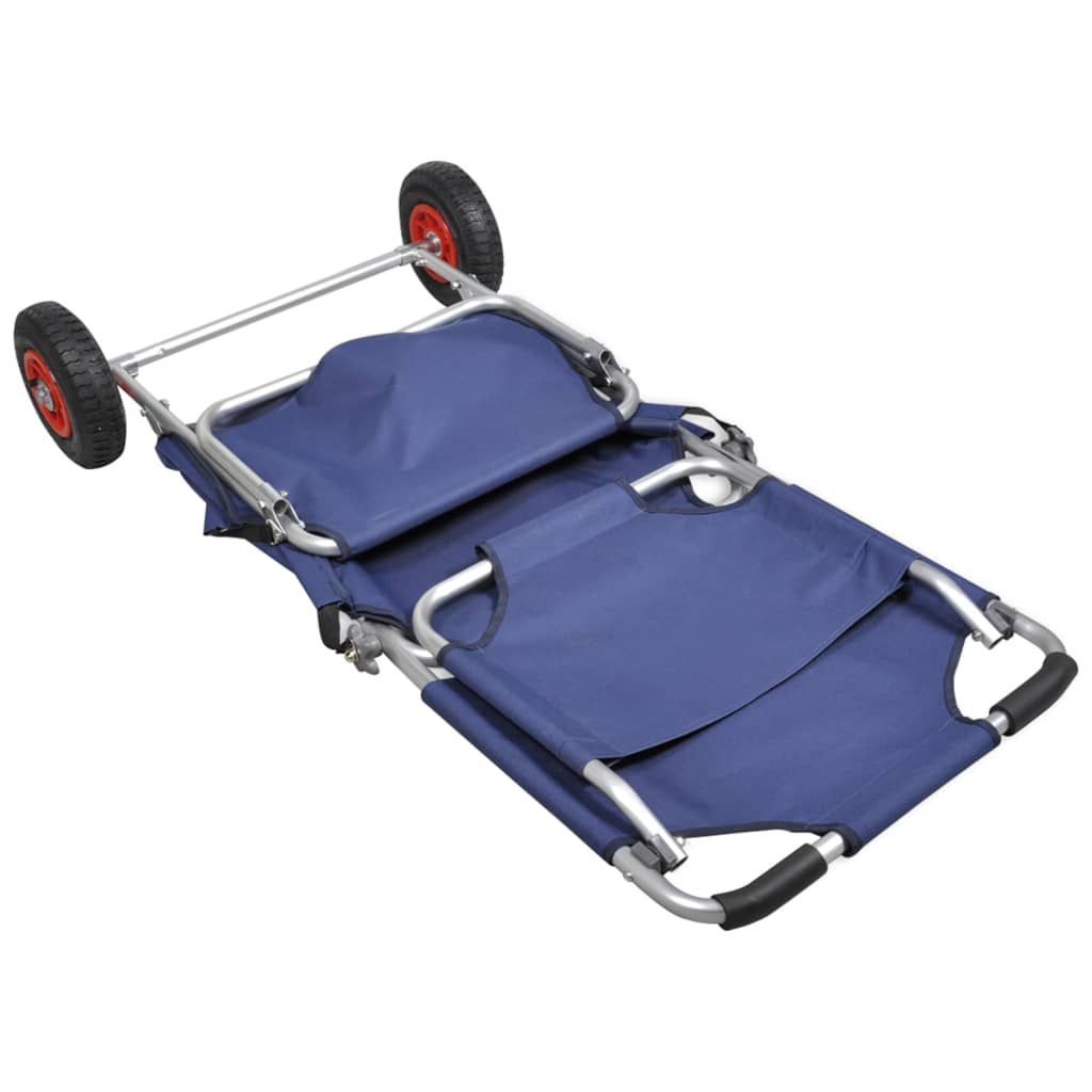 Strandtrolley met wielen draagbaar en inklapbaar blauw