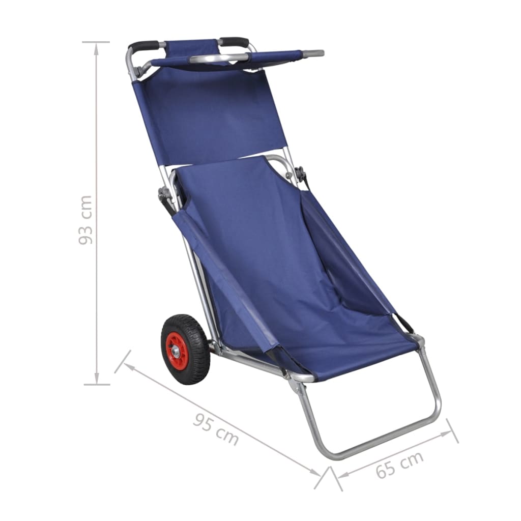 Strandtrolley met wielen draagbaar en inklapbaar blauw