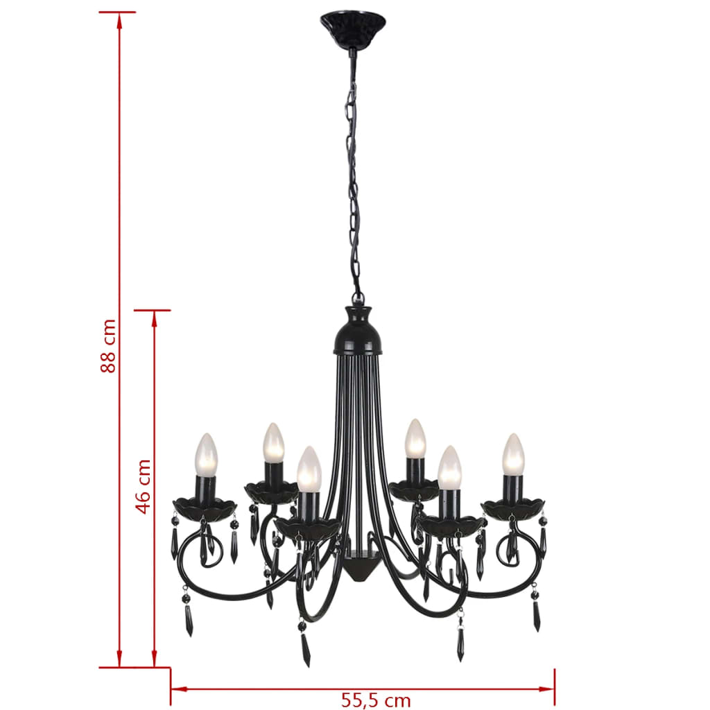 Plafondlamp Kroonluchter 6 Lampjes Zwart